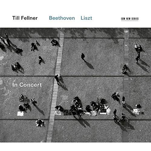 Black and white album cover with aerial view of people on pavement.