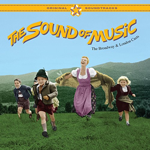 "Album cover: 'The Sound of Music' with woman and children running in a green field."