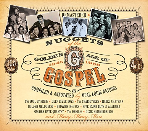 "Vintage-style CD cover with sepia-toned photos and 'GOSPEL' in large orange letters."