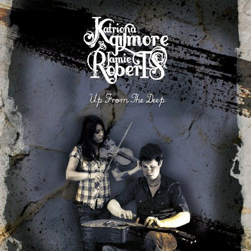 Album cover with a man and woman playing stringed instruments against a grungy background.
