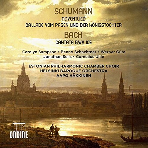 "CD cover with classical music album details and a serene harbor landscape painting."