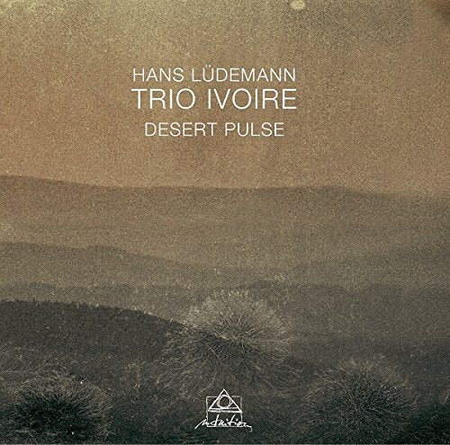 "Music album cover featuring desert landscape with hills and shrubs, names and title overlaid."
