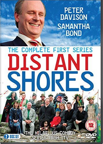"DVD cover for 'Distant Shores' featuring a man and a group of people."