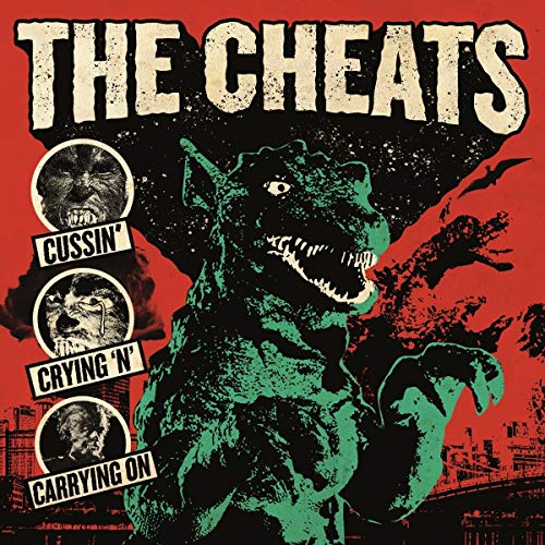 Vinyl album cover featuring a green monster and three circular portraits.