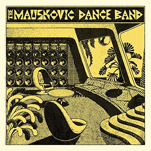 "Yellow and black album cover with abstract illustration of a recording studio."