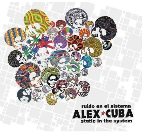 "Album cover with multiple abstract faces and text 'Alex Cuba Static in the System'."