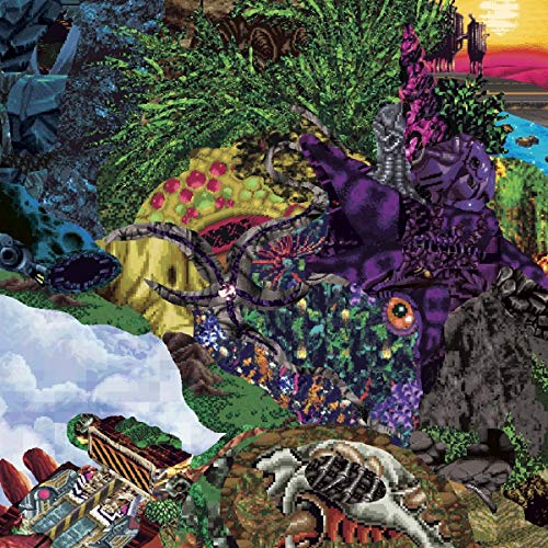 "Vibrant, surreal landscape with fantastical creatures, foliage, and abstract elements in a dreamlike scene."