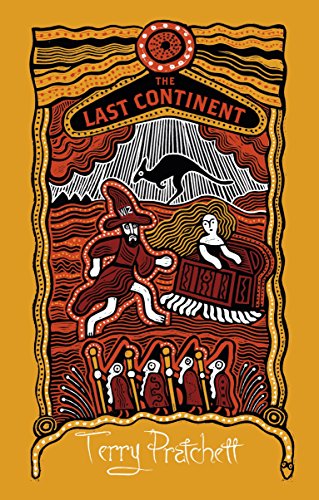 "The Last Continent" book cover with orange background, illustrations, and author's name.