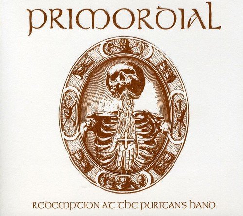 "Album cover featuring a skeleton in a robe within an ornate, sepia-toned circular frame."