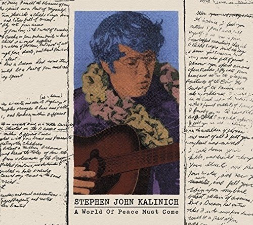 "Album cover featuring a man with blue hair playing guitar, surrounded by handwritten notes."