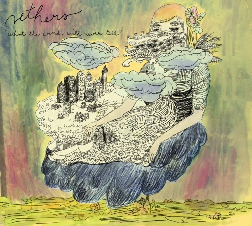 "Album cover art featuring a surreal, illustrated figure surrounded by clouds and cityscape."