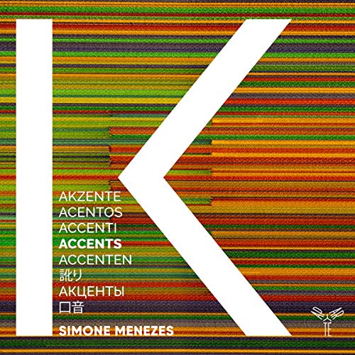 "Album cover with multicolored striped background, white 'K' shape, and artist's name."
