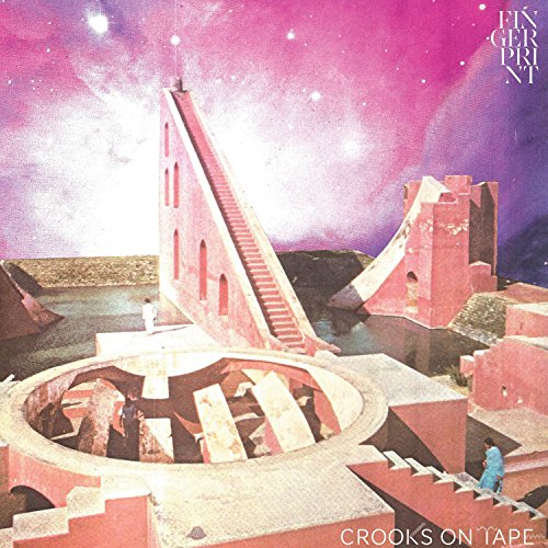 Album cover for "Crooks On Tape" with surreal, pink, castle-like structure and starry sky.