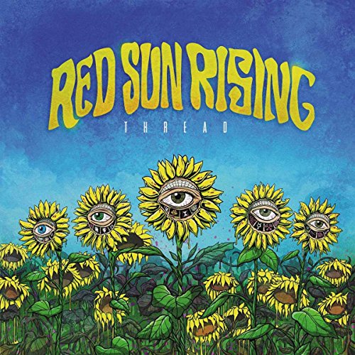 "Album cover art featuring sunflowers with eyes against a blue sky."