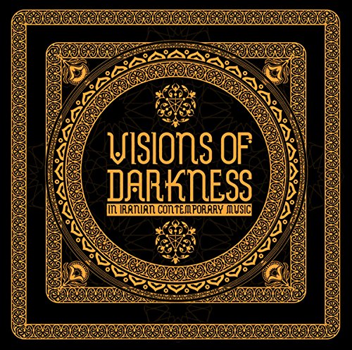 "Black album cover with gold ornate border and 'Visions of Darkness' text."