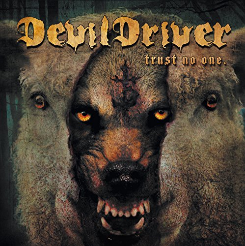 "Devildriver album cover featuring a wolf-like creature with glowing eyes and sharp teeth."