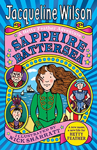 The image depicts a cartoon girl with long brown hair, wearing a green dress, surrounded by three portraits.