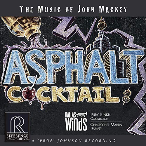 "CD cover art with 'Asphalt Cocktail' title, abstract cityscape, and splashing cocktail glass."
