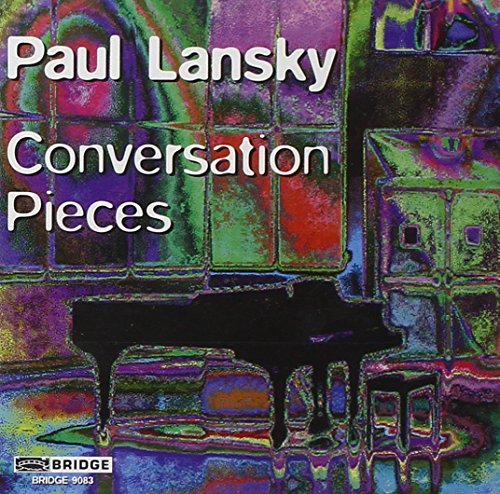 "Album cover with abstract, multicolored design and white text 'Paul Lansky Conversation Pieces'."