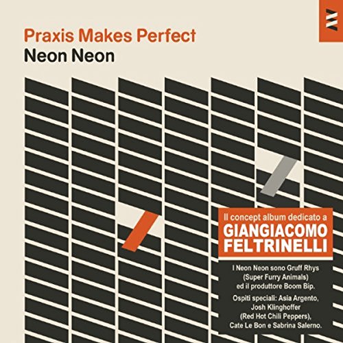 Album cover with black and white striped design, orange and gray accents.