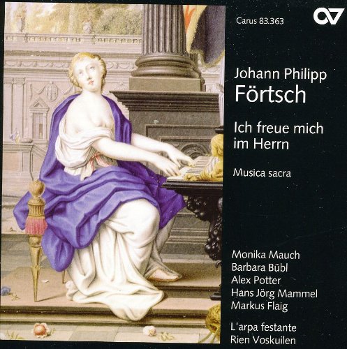 "CD cover featuring a woman playing a harp, dressed in white and purple."