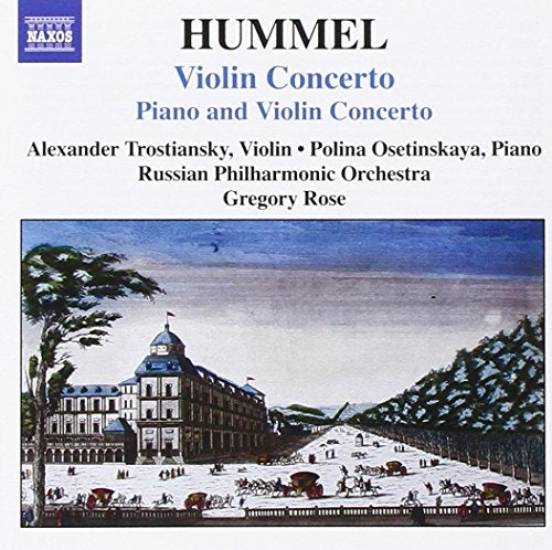 "Album cover with 18th-century palace scene and 'Hummel' text on a white background."