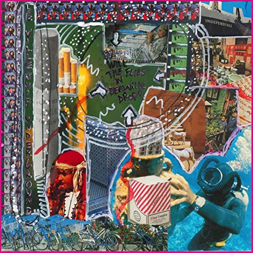 "Album cover with a surreal collage of images, including a diver and cigarettes."