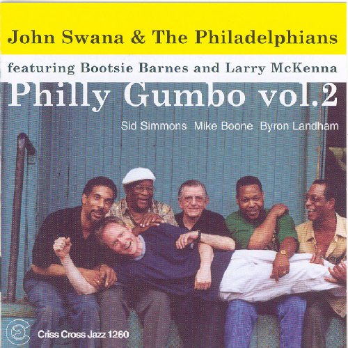 "Album cover with six men sitting on a bench, laughing and relaxed."