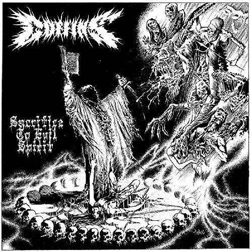 Black and white album cover art with dark, gothic illustration and skulls.