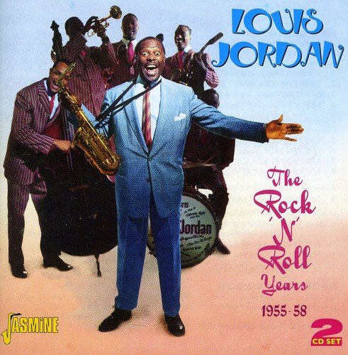 Louis Jordan album cover featuring a man in a blue suit and band.