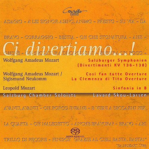 An orange CD cover with white and red text, featuring musical notes and composer names.
