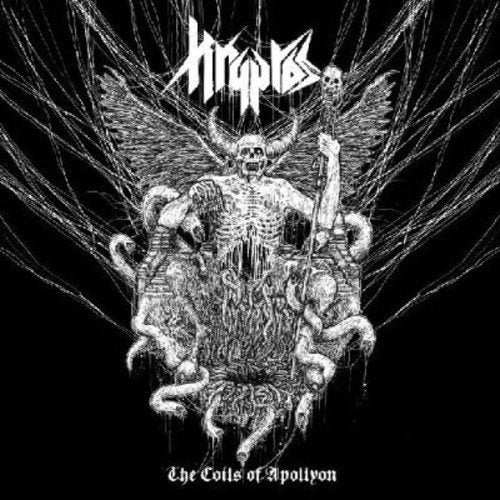 "Album cover art featuring a detailed, white illustration of a demon-like figure on a black background."