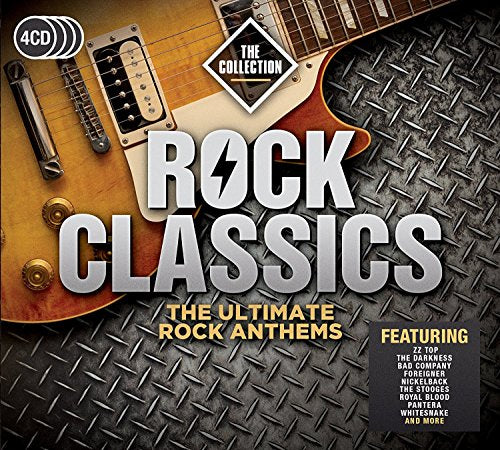 "CD cover featuring a guitar on a metal surface with 'ROCK CLASSICS' text."