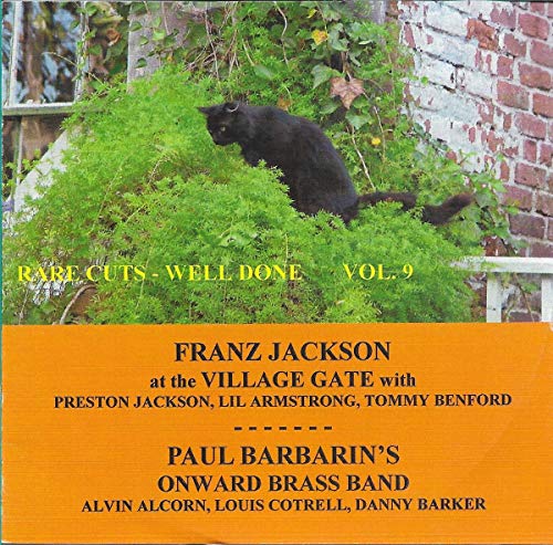"CD cover with black cat on greenery and orange text panel with artist names."
