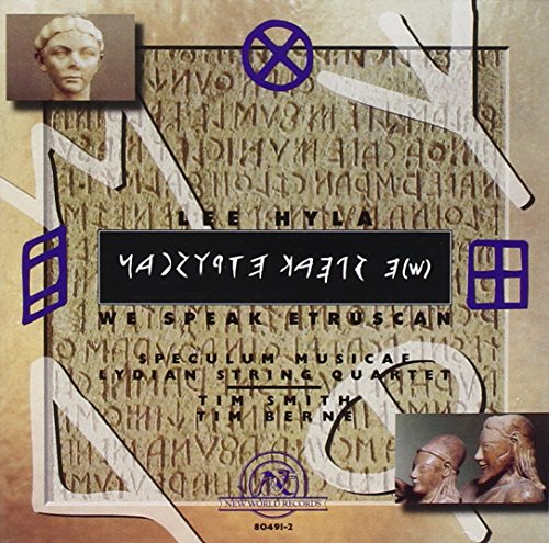 Album cover with Etruscan script and three ancient busts on a beige background.