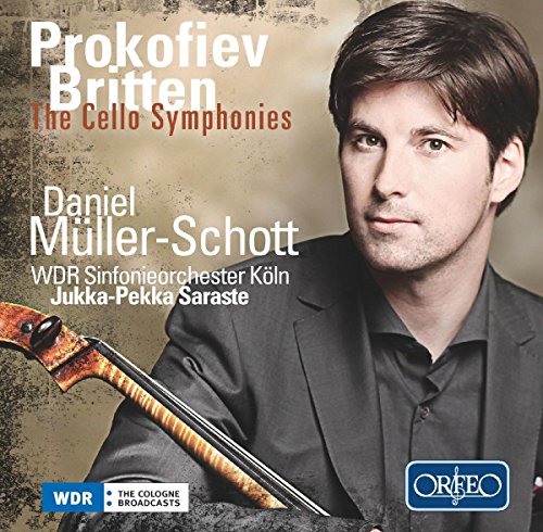 Cello album cover featuring a man holding a cello bow, with text and logos.