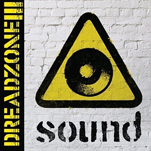 The alt text for the image is: "CD album cover with yellow warning sign and 'sound' text."