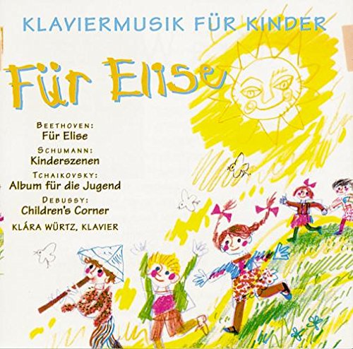 "Colorful CD cover with childlike drawings and classical music titles in German."