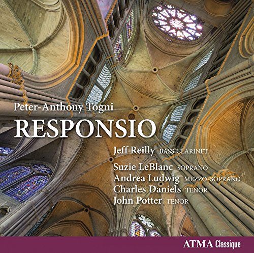 "Album cover with cathedral interior and white text on maroon banner at the bottom."