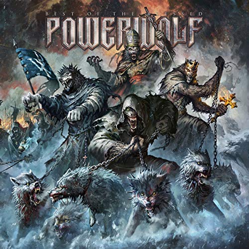 "Album cover featuring dark, medieval artwork with warriors and wolves in a chaotic scene."