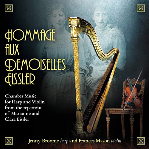 A CD cover featuring a harp and violin with faded portraits of two women.
