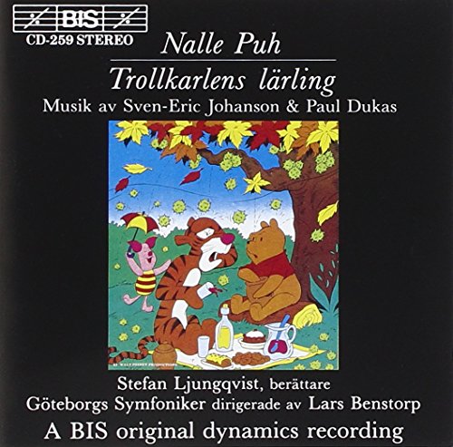 "CD cover with cartoon Winnie the Pooh and tiger having a picnic under a tree."