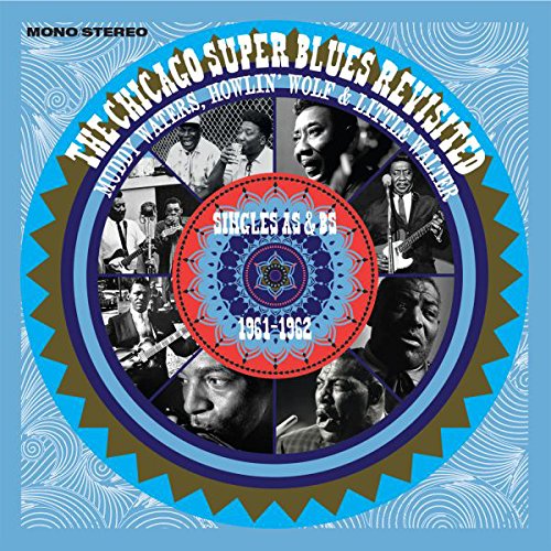 "Blue album cover with circular collage of black-and-white musician photos and text."