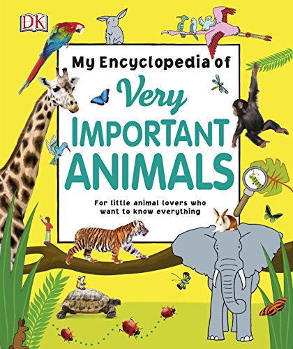 "Children's animal encyclopedia cover featuring various animals on a yellow background."