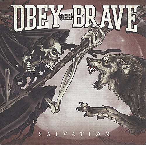 "Album cover art featuring a grim reaper and a werewolf fighting, with 'Obey the Brave' and 'Salvation' text."