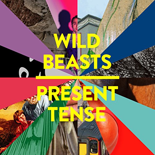 "Album cover with 'Wild Beasts Present Tense' in yellow text on a collage background."