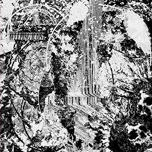 The image depicts a black-and-white abstract artwork with the text "Weeping Icon".