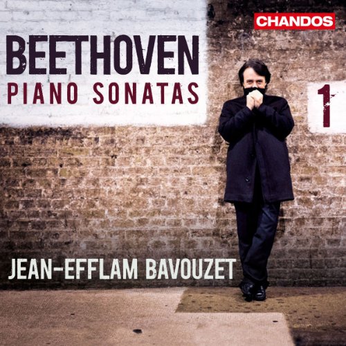 "CD cover featuring a man standing against a brick wall, with text 'Beethoven Piano Sonatas'."