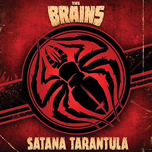 Red album cover with a black spider in a circle, titled "The Brains - Satana Tarantula".