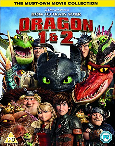 "How to Train Your Dragon 1 & 2 DVD cover featuring animated characters and dragons."